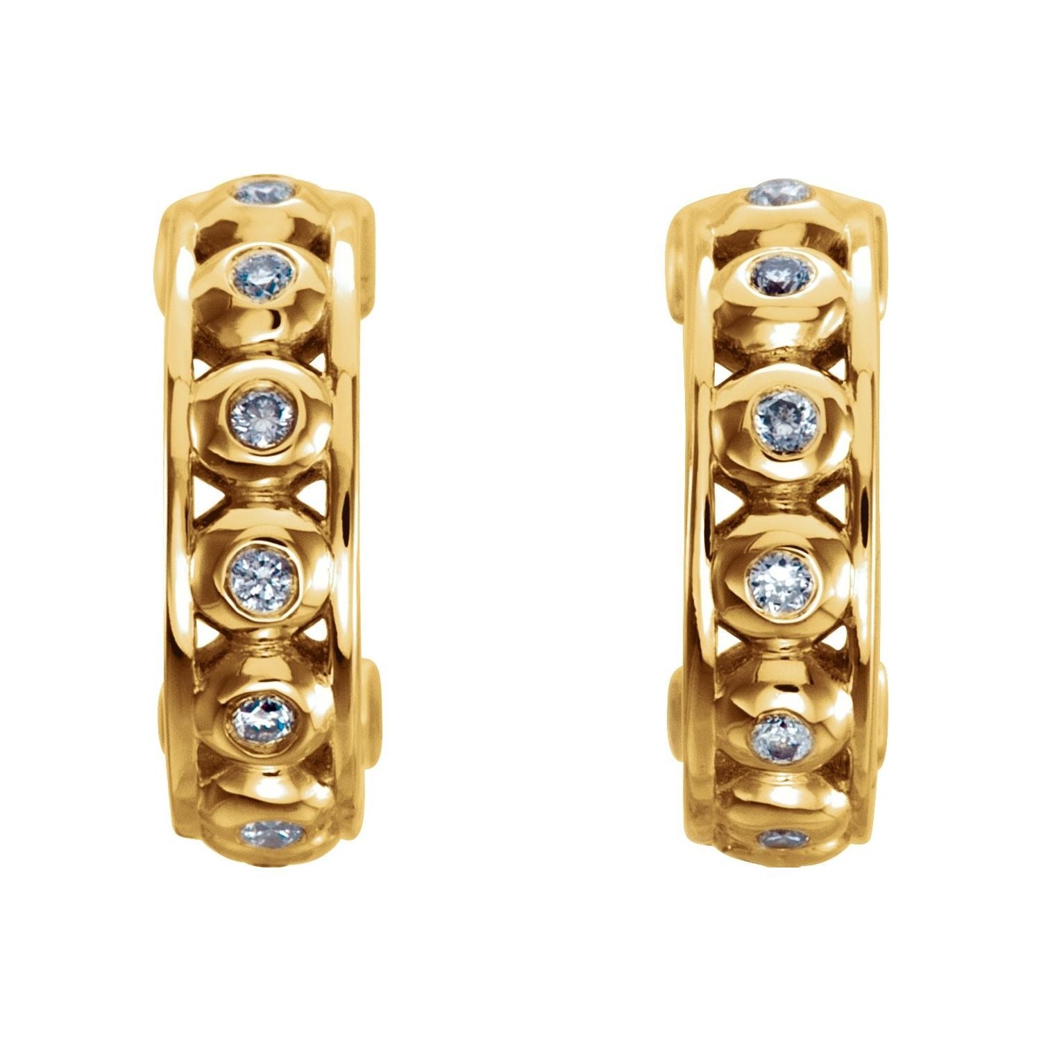 Sapphire Row Natural Diamond Bezel-Set Huggie Earrings - 14K Yellow Gold (view 2)