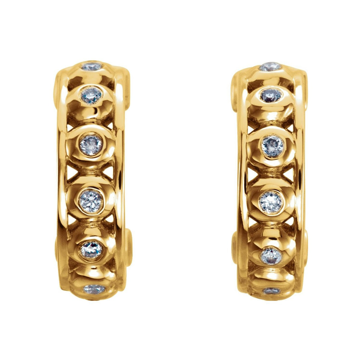 Sapphire Row Natural Diamond Bezel-Set Huggie Earrings - 14K Yellow Gold (view 2)