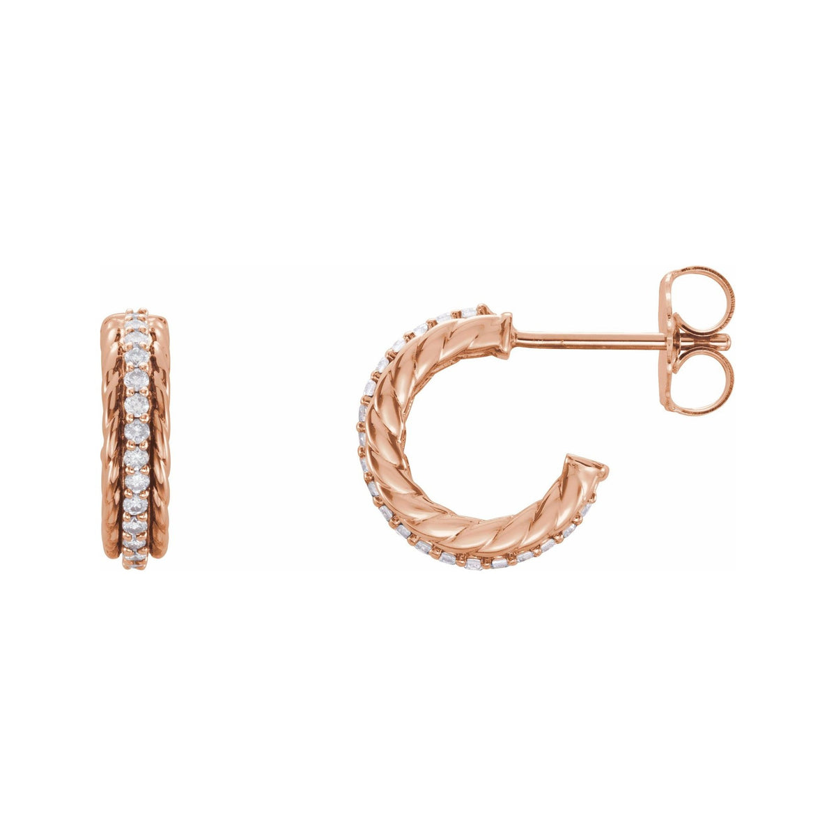 Sapphire Row Natural Diamond Rope Hoop Earrings - 14K Rose Gold