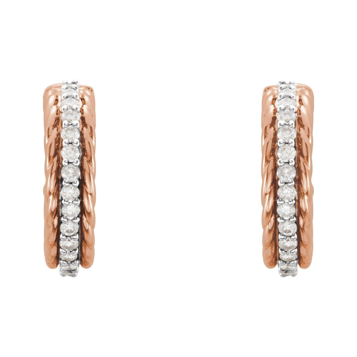 Sapphire Row Natural Diamond Rope Hoop Earrings - 14K Rose Gold (view 2)
