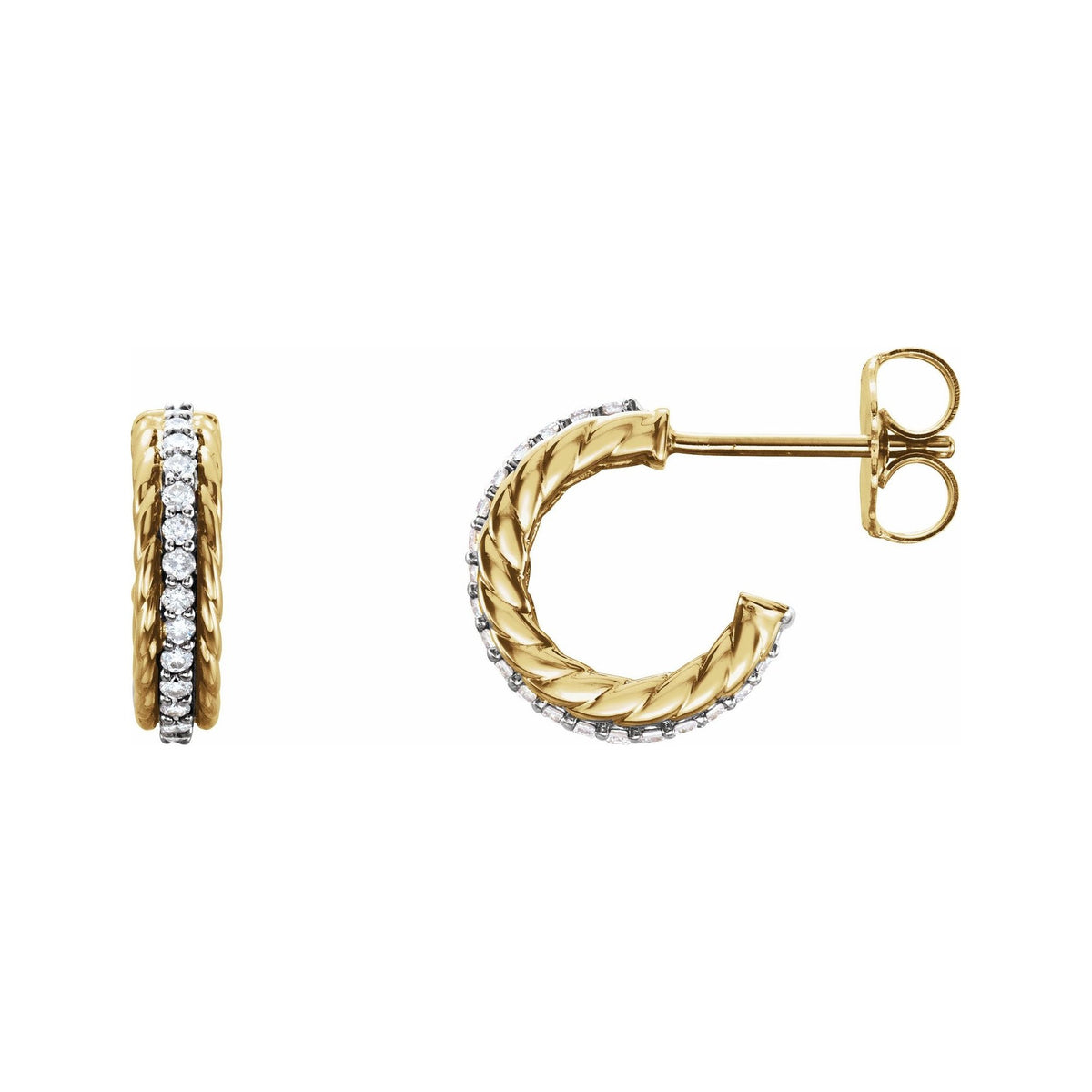 Sapphire Row Natural Diamond Rope Hoop Earrings - 14K Yellow & White Gold