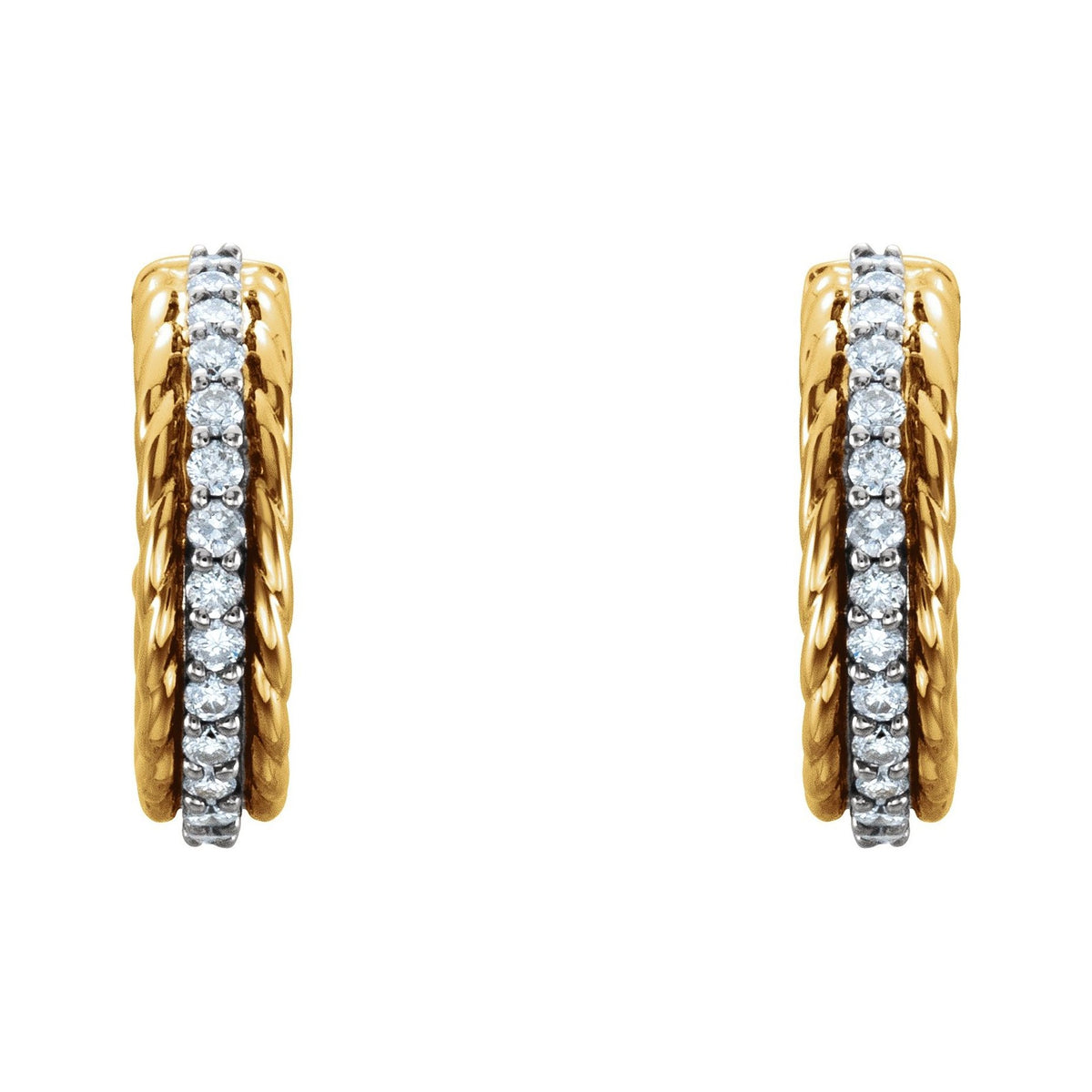 Sapphire Row Natural Diamond Rope Hoop Earrings - 14K Yellow & White Gold (view 2)