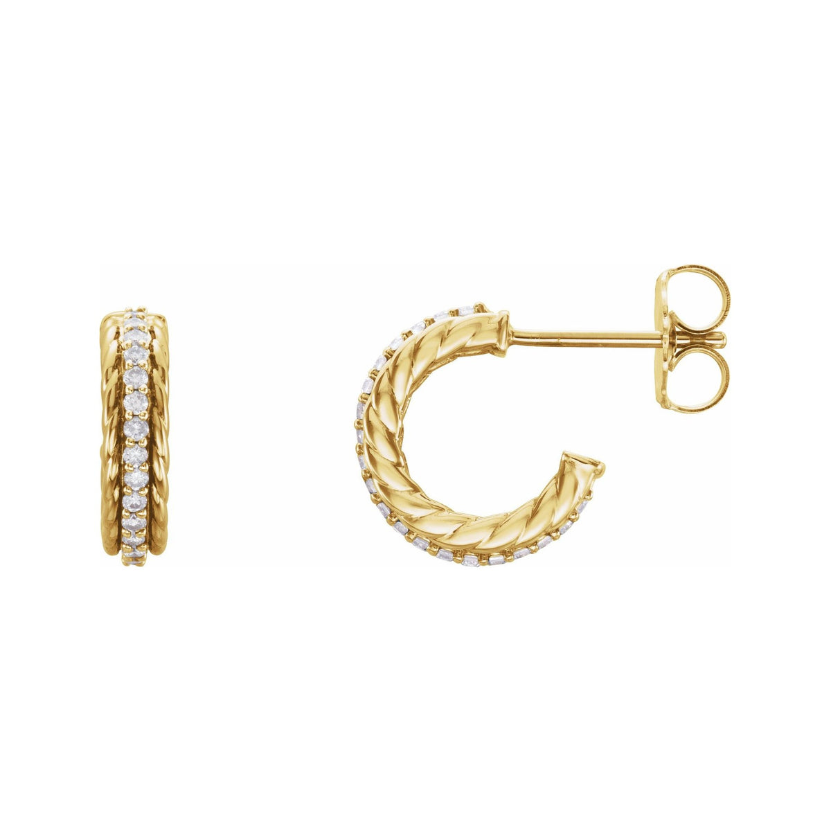 Sapphire Row Natural Diamond Rope Hoop Earrings - 14K Yellow Gold
