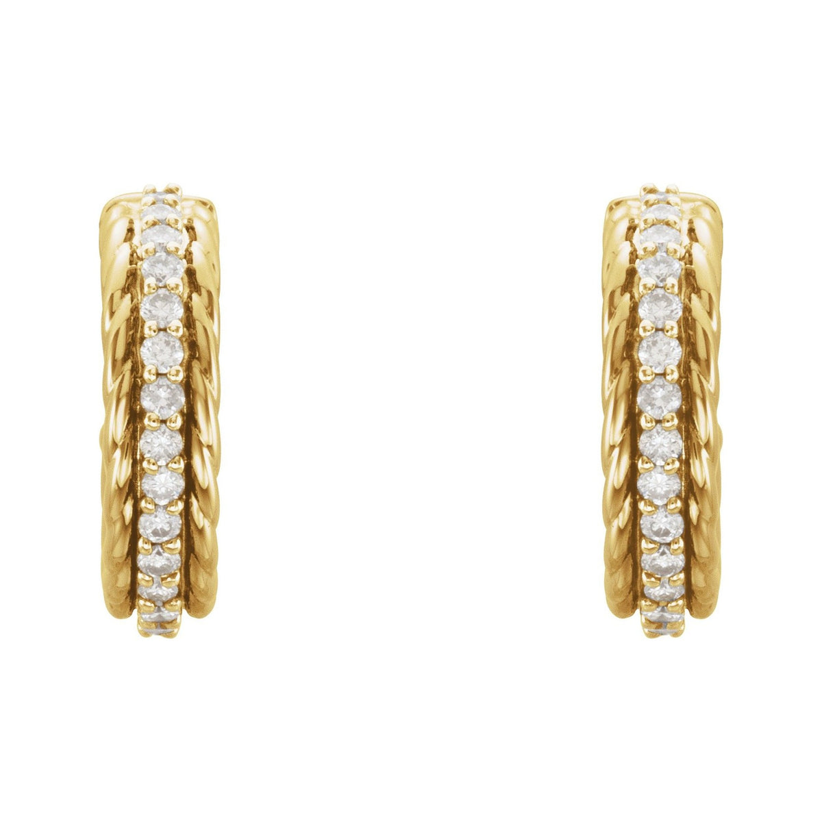 Sapphire Row Natural Diamond Rope Hoop Earrings - 14K Yellow Gold (view 2)