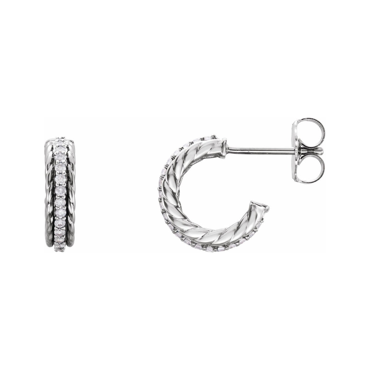 Sapphire Row Natural Diamond Rope Hoop Earrings - Platinum