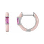 Sapphire Row Natural Pink Tourmaline & Pink Enamel Hinged Hoop Earrings - 14K White Gold