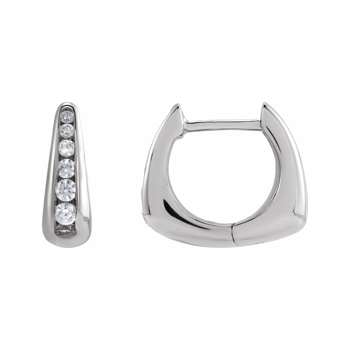 Sapphire Row Lab-Grown Diamond Graduated Squared Huggie Earrings - 14K White Gold
