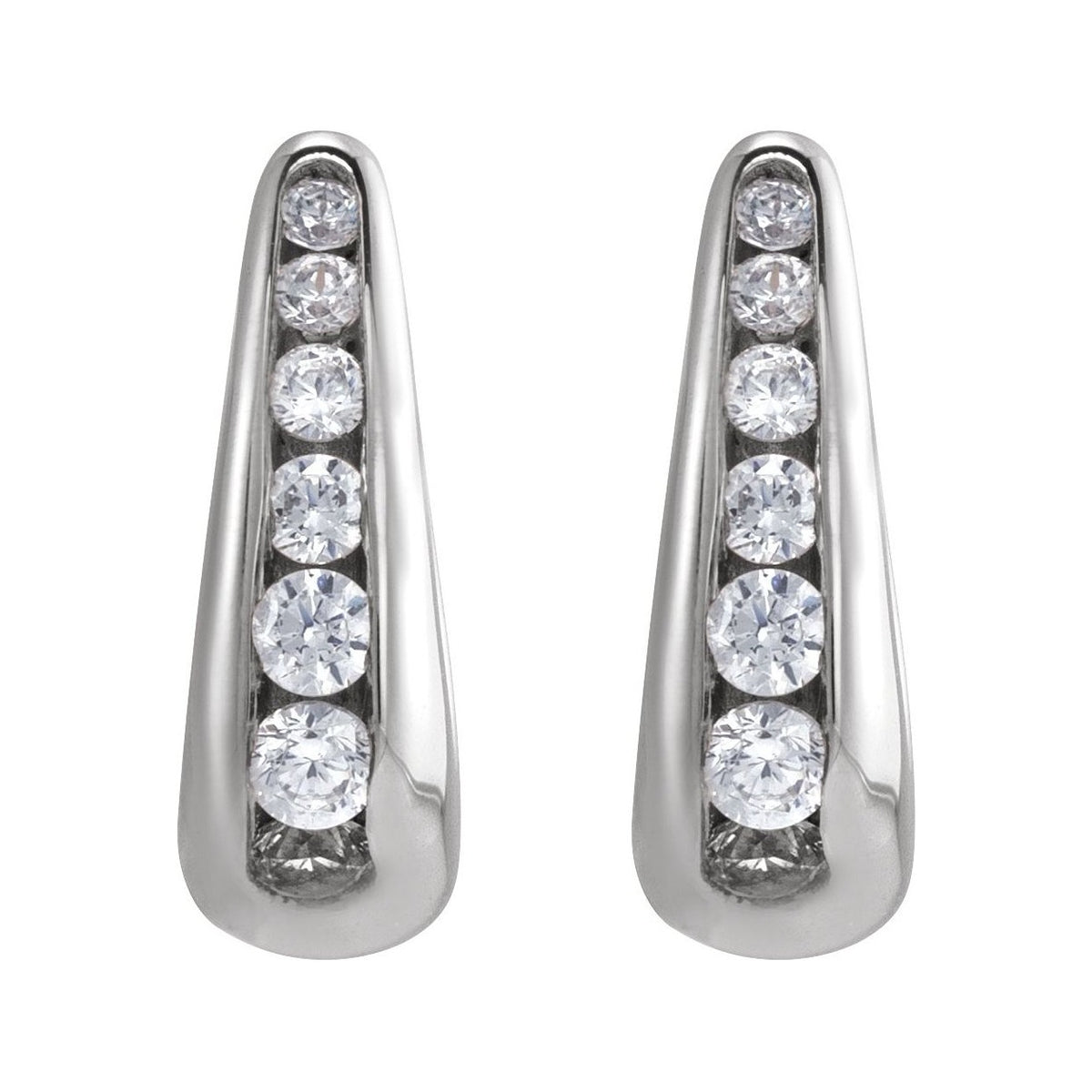 Sapphire Row Lab-Grown Diamond Graduated Squared Huggie Earrings - 14K White Gold (view 2)