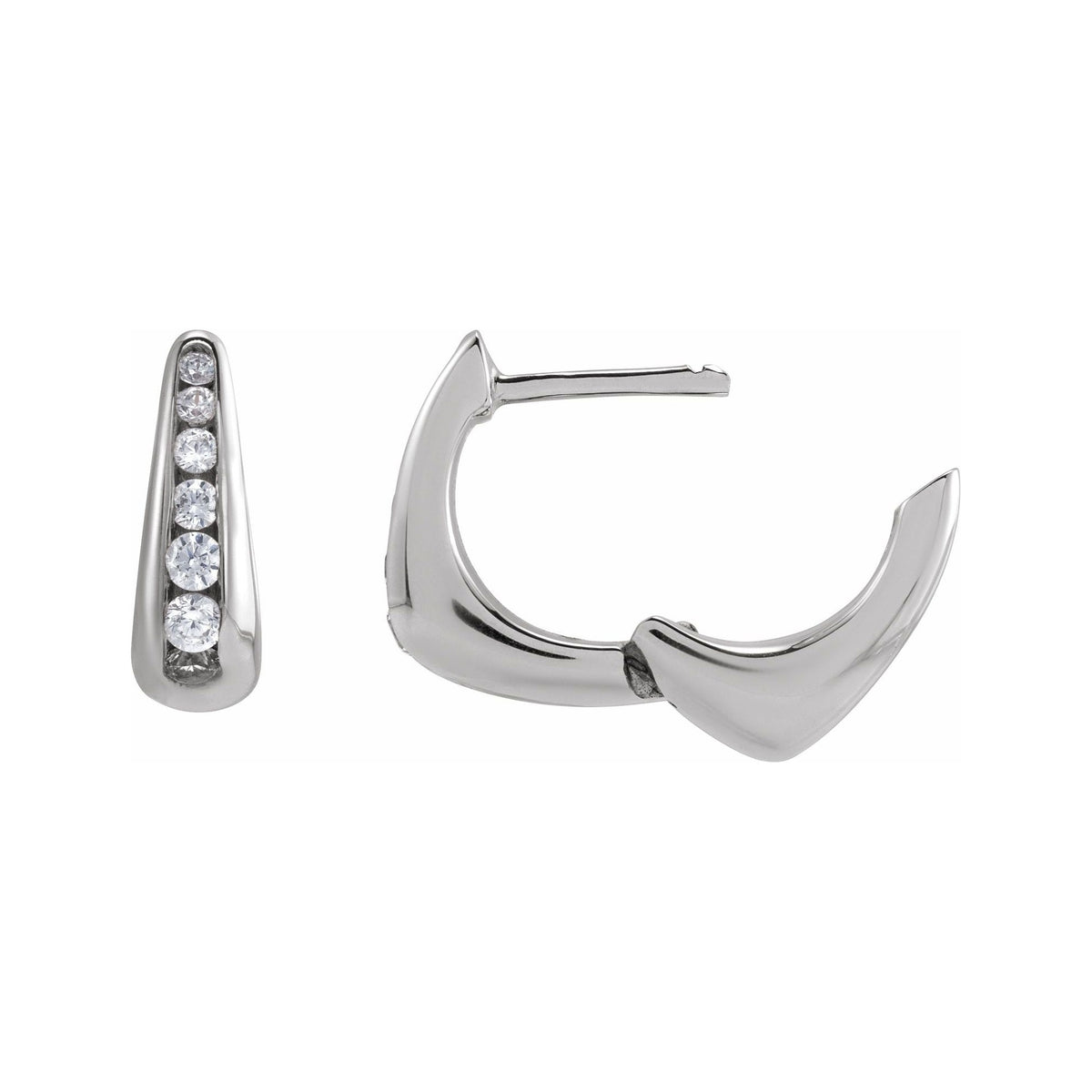 Sapphire Row Lab-Grown Diamond Graduated Squared Huggie Earrings - 14K White Gold (view 3)