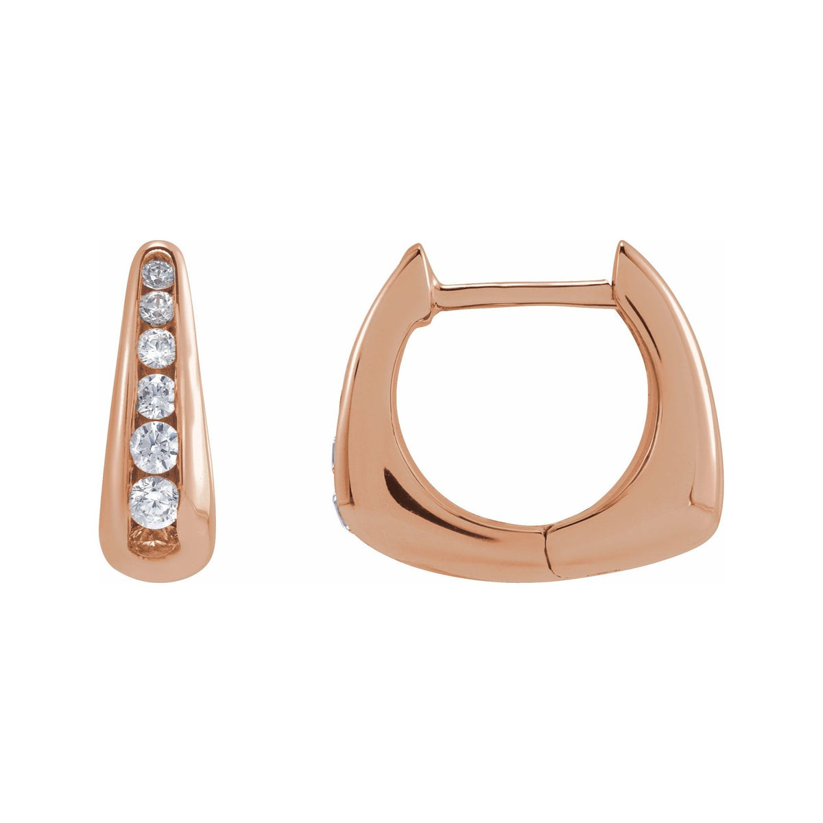 Sapphire Row Lab-Grown Diamond Graduated Squared Huggie Earrings - 14K Rose Gold