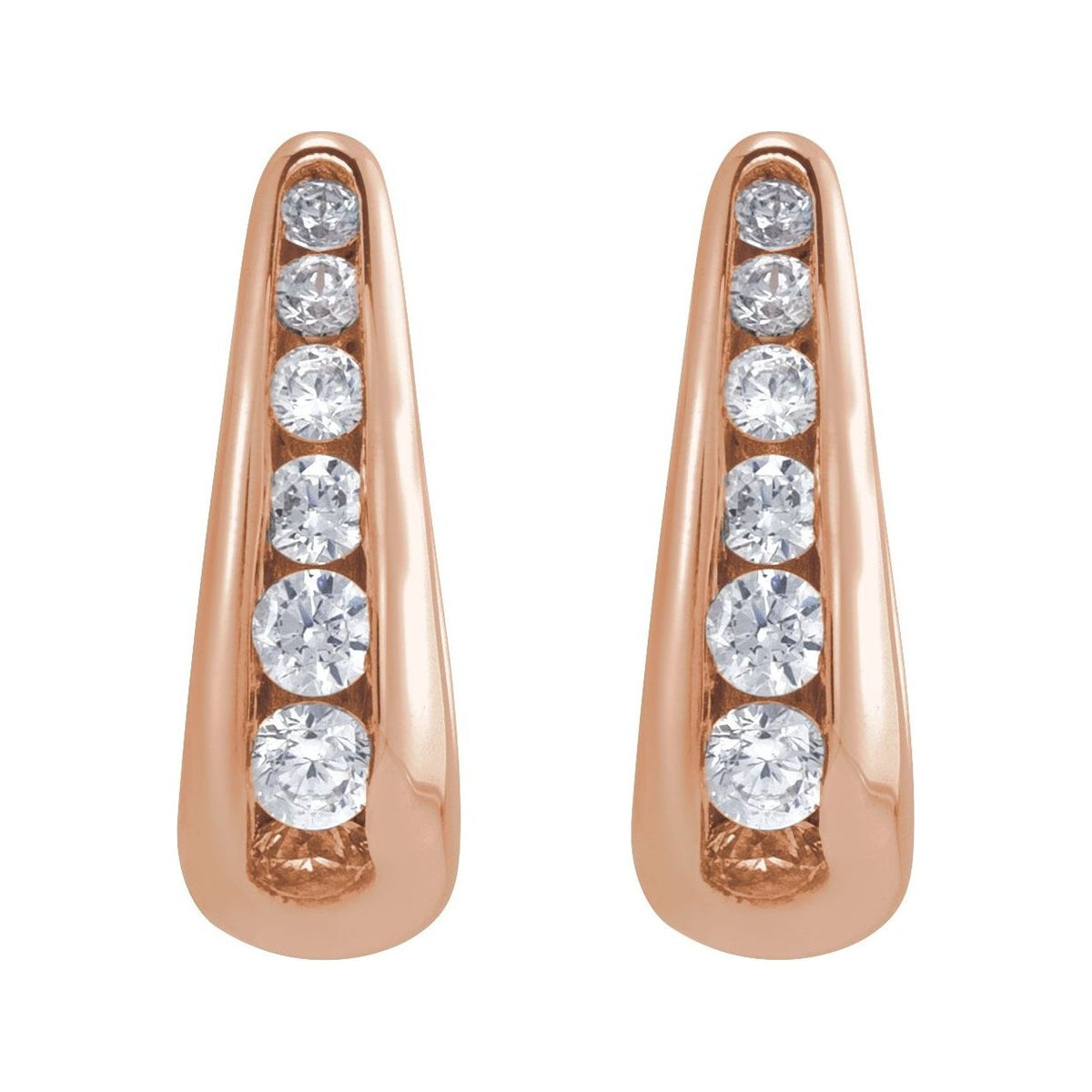 Sapphire Row Lab-Grown Diamond Graduated Squared Huggie Earrings - 14K Rose Gold (view 2)