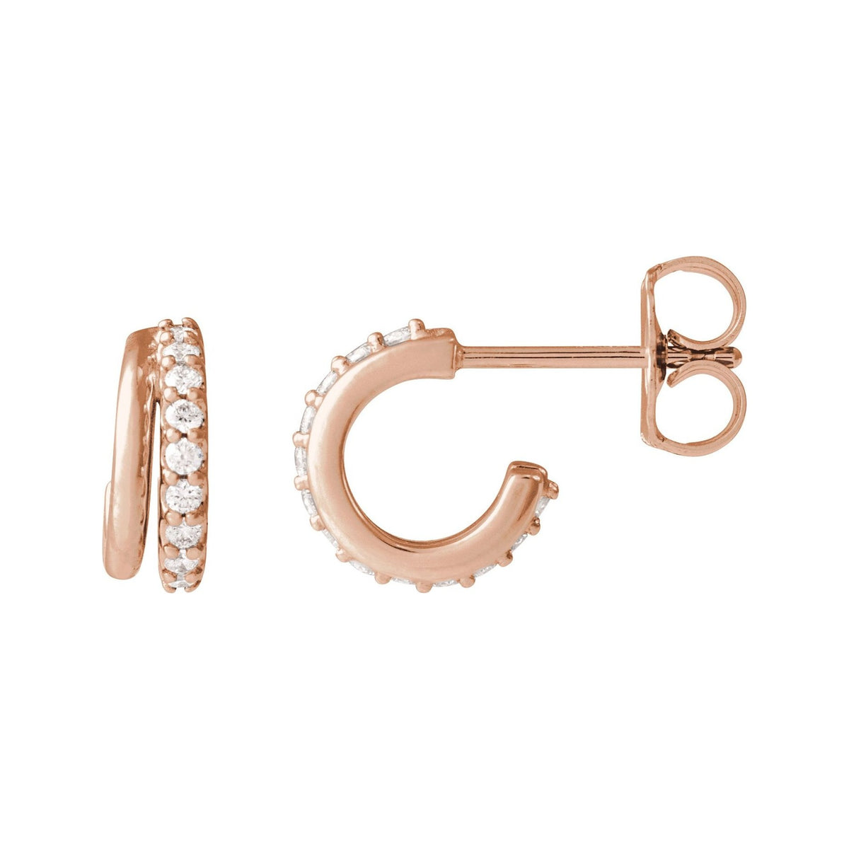 Sapphire Row Natural Diamond Double Hoop Earrings - 14K Rose Gold (view 2)