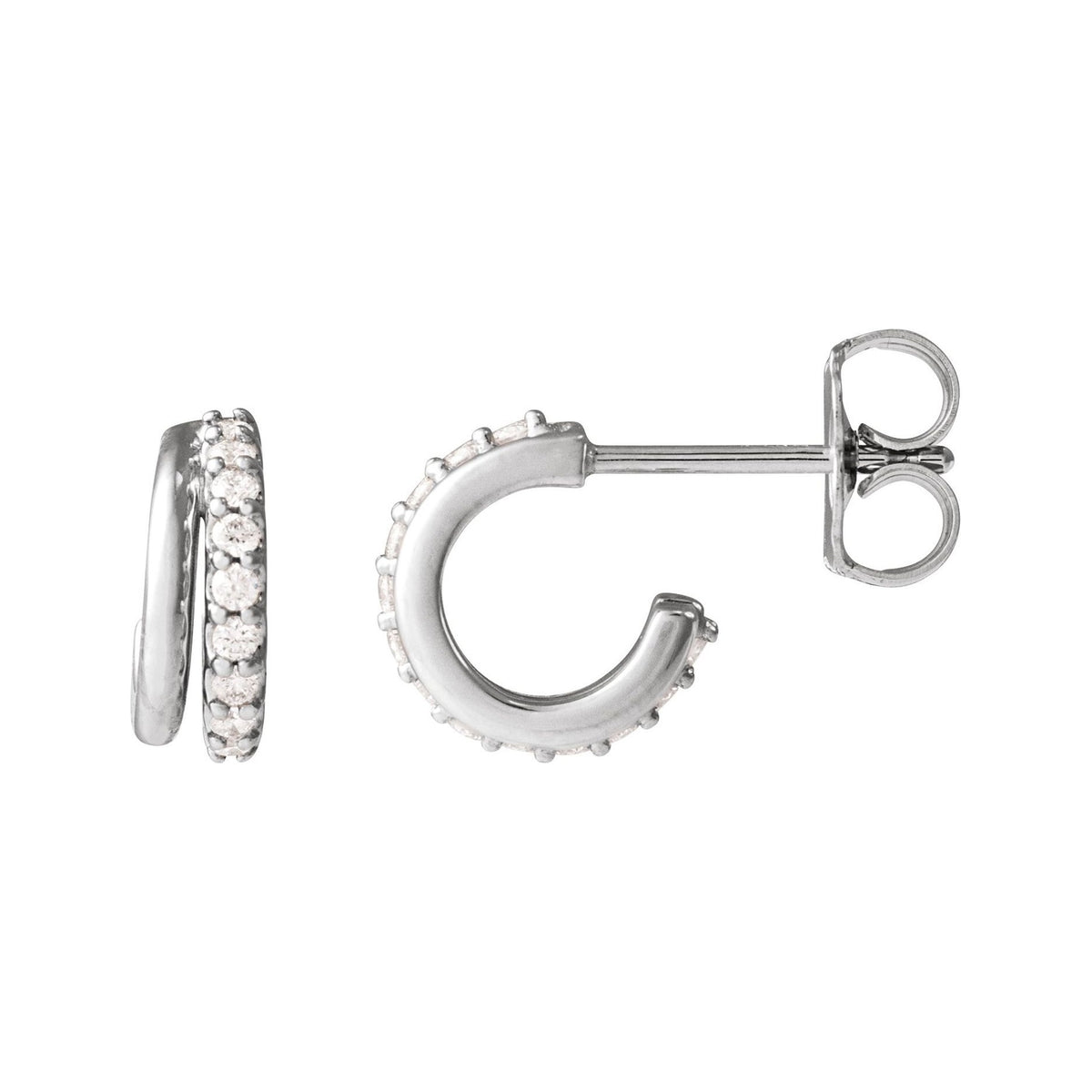 Sapphire Row Natural Diamond Double Hoop Earrings - 14K White Gold