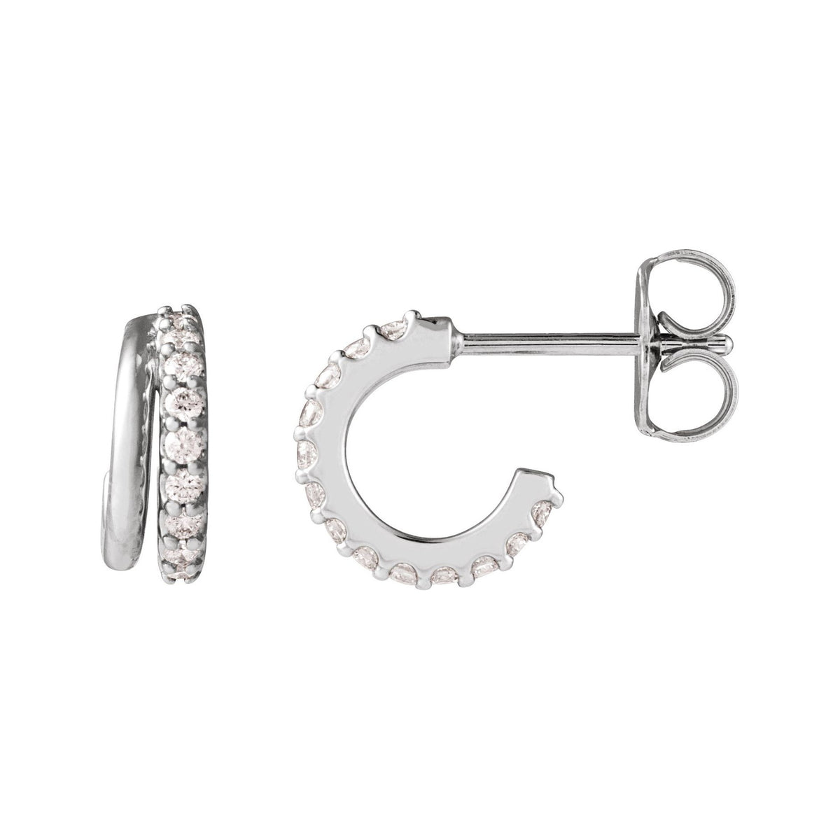 Sapphire Row Natural Diamond Double Hoop Earrings - 14K White Gold (view 2)