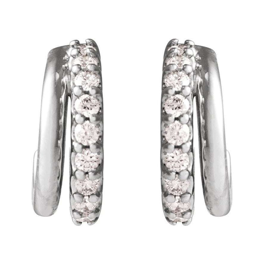 Sapphire Row Natural Diamond Double Hoop Earrings - 14K White Gold (view 3)