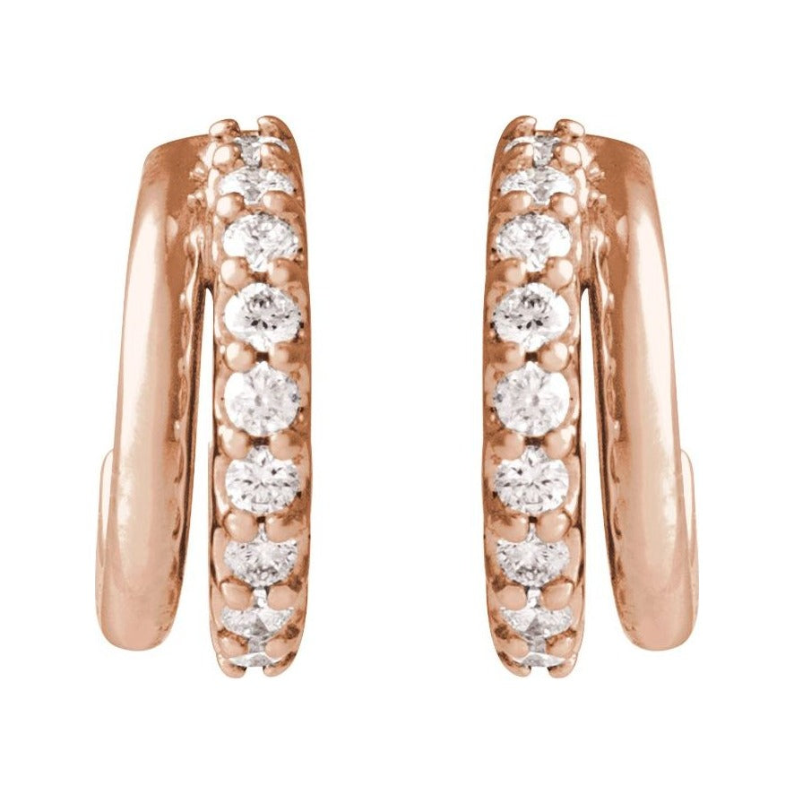 Sapphire Row Lab-Grown Diamond Double Hoop Earrings - 14K Rose Gold (view 3)