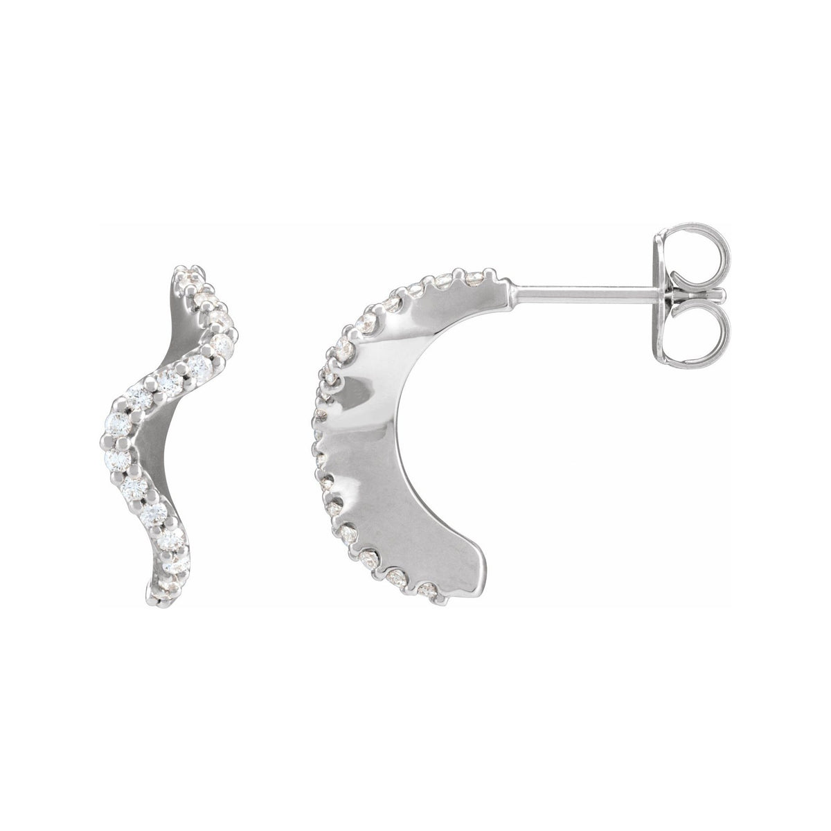 Sapphire Row Natural Diamond Pavé Wave Hoop Earrings - Platinum