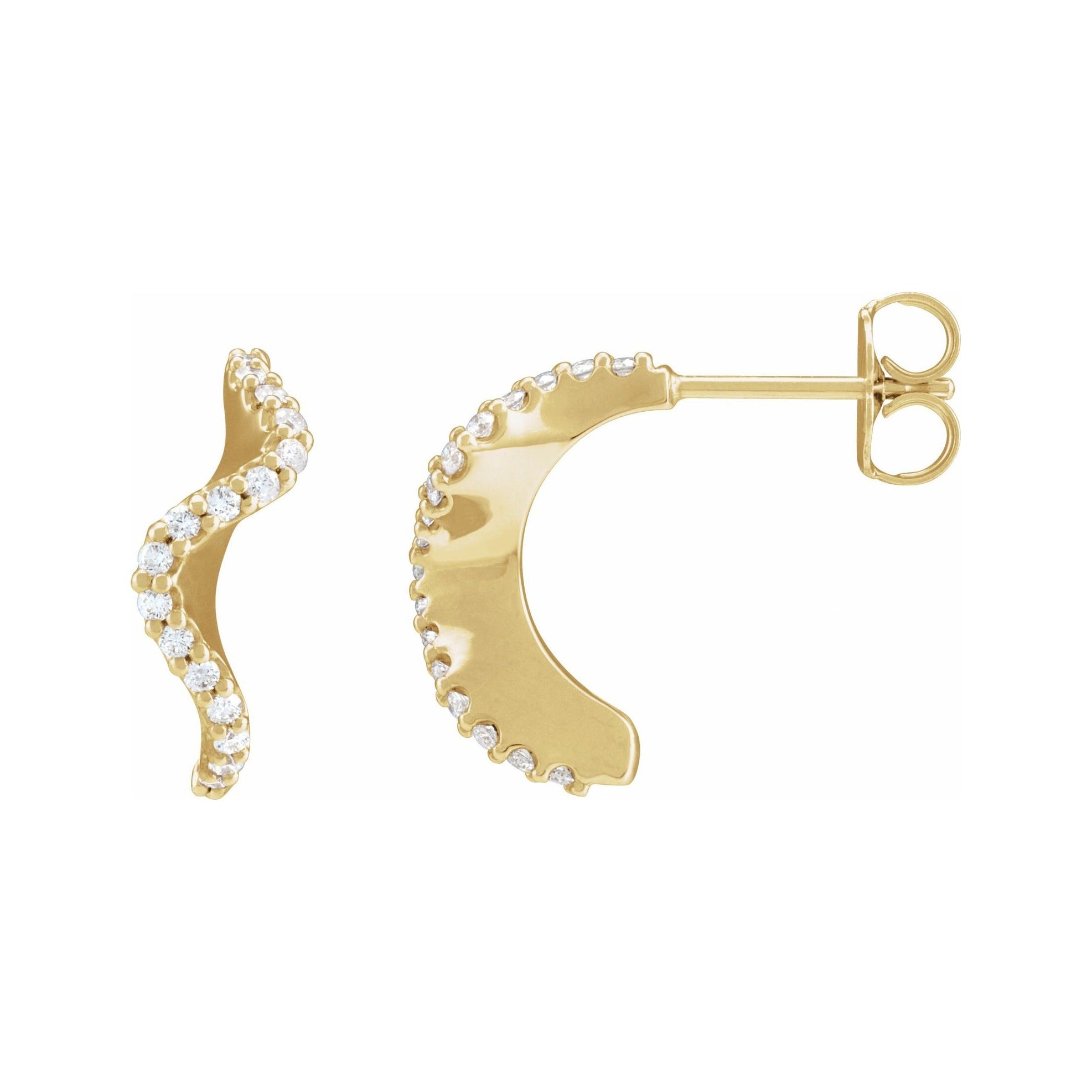 Sapphire Row Natural Diamond Pavé Wave Hoop Earrings - 14K Yellow Gold