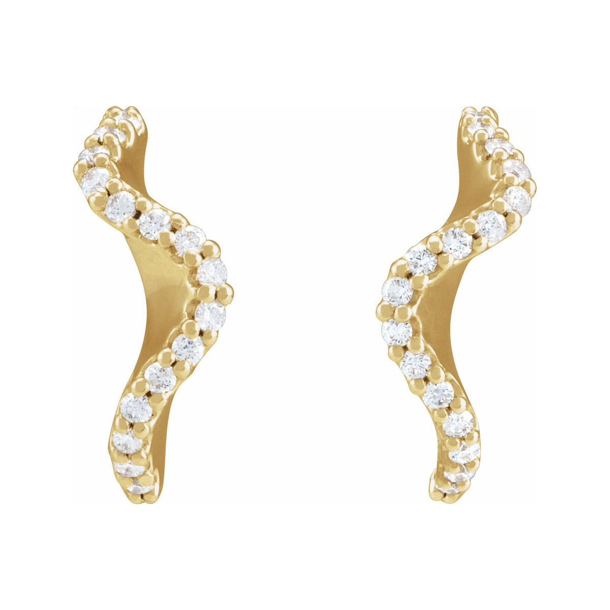 Sapphire Row Natural Diamond Pavé Wave Hoop Earrings - 14K Yellow Gold (view 2)