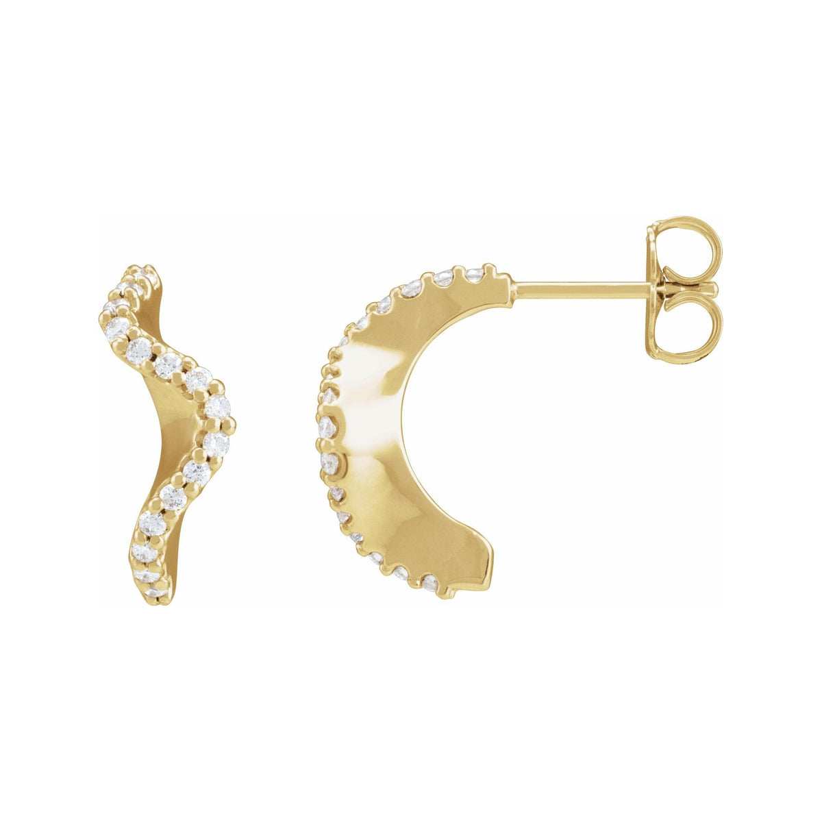 Sapphire Row Natural Diamond Pavé Wave Hoop Earrings - 14K Yellow Gold (view 3)