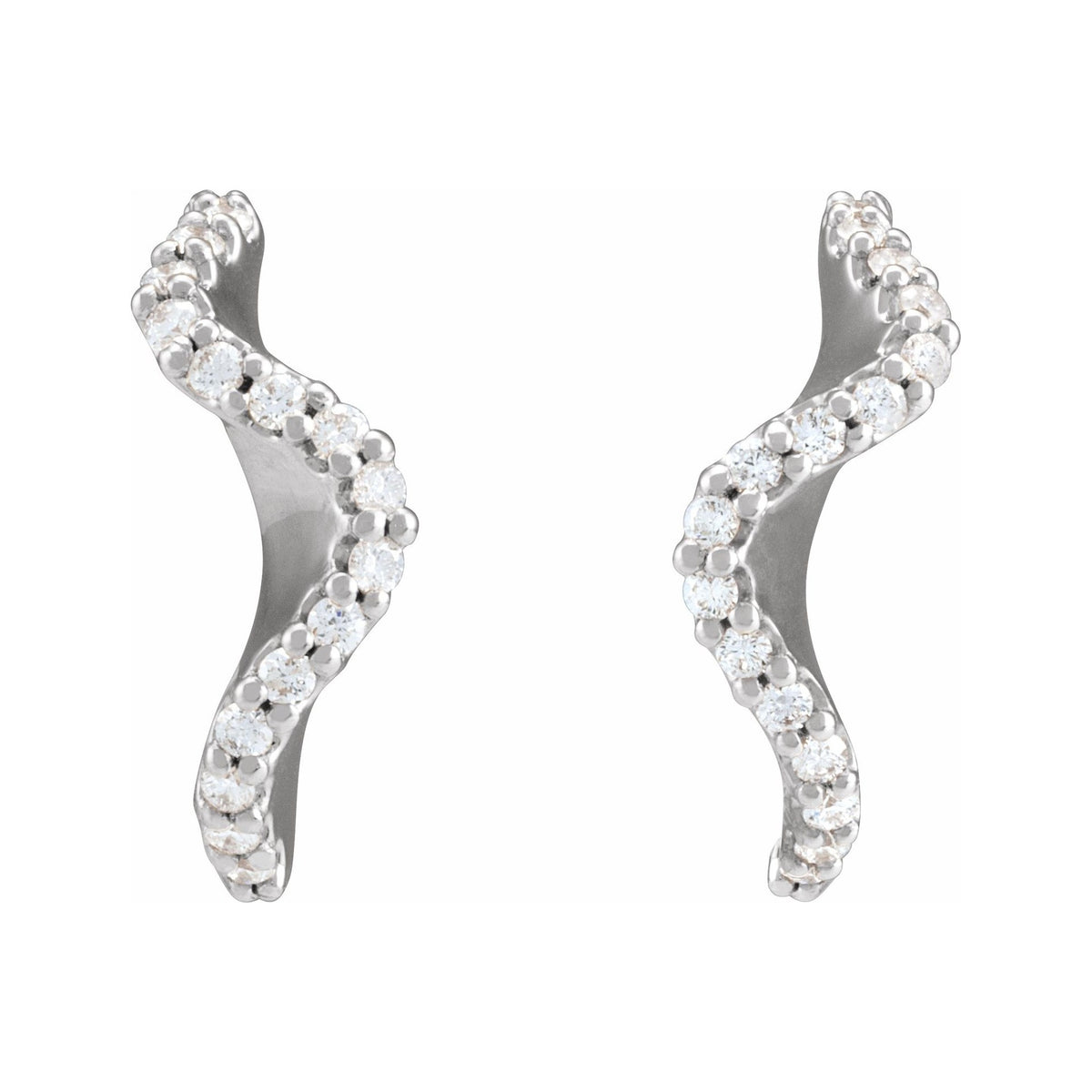 Sapphire Row Natural Diamond Pavé Wave Hoop Earrings - 14K White Gold (view 2)