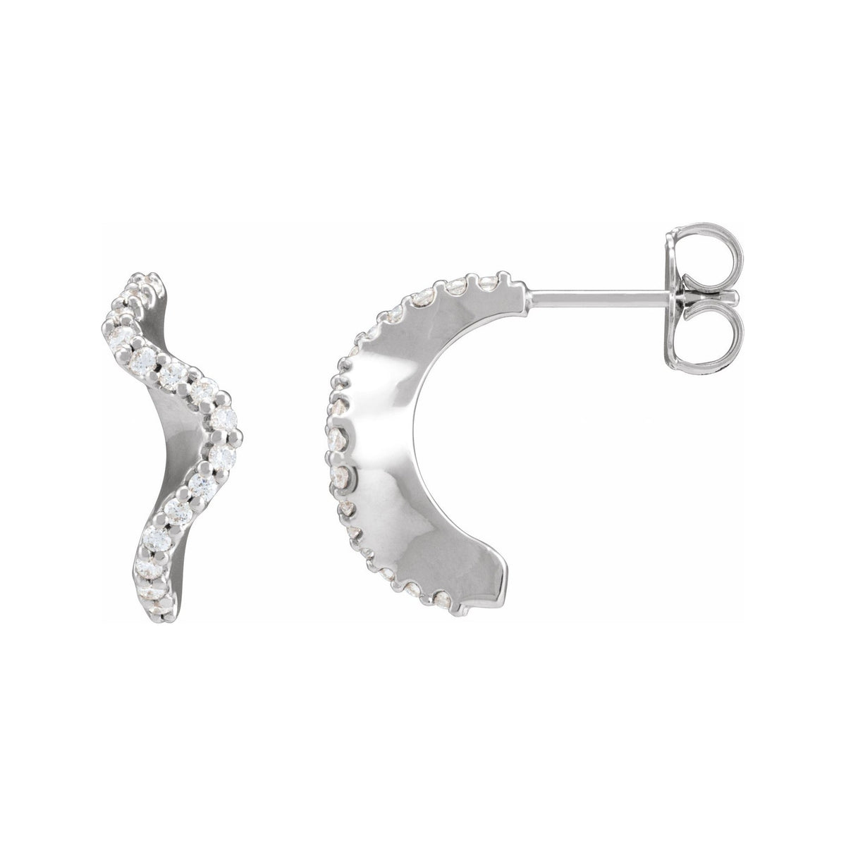 Sapphire Row Natural Diamond Pavé Wave Hoop Earrings - 14K White Gold (view 3)