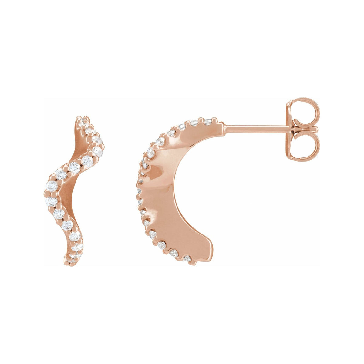 Sapphire Row Natural Diamond Pavé Wave Hoop Earrings - 14K Rose Gold