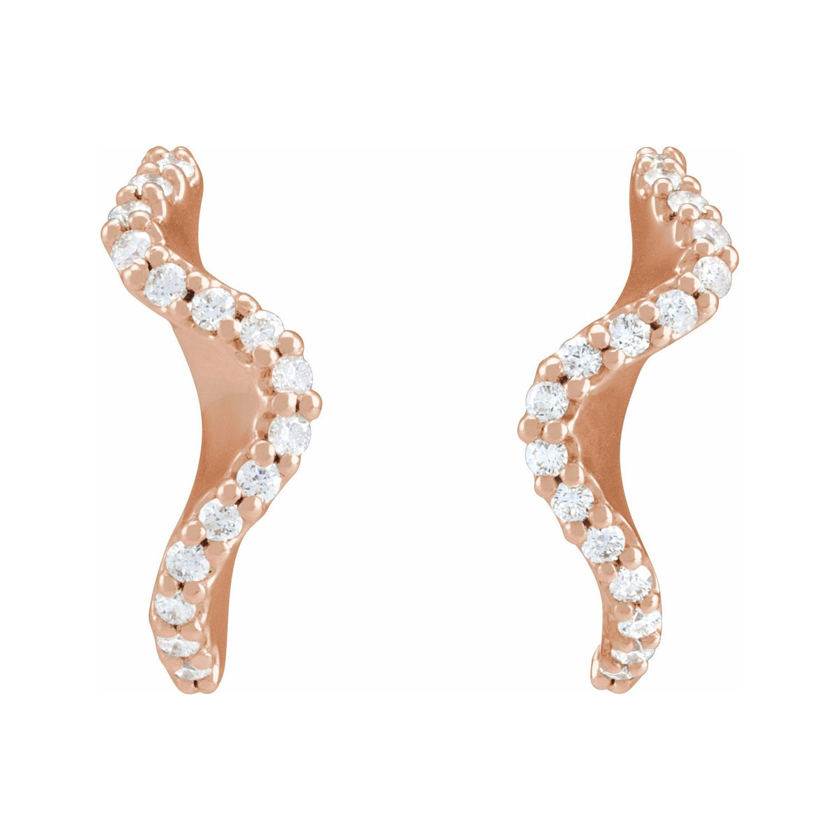 Sapphire Row Natural Diamond Pavé Wave Hoop Earrings - 14K Rose Gold (view 2)