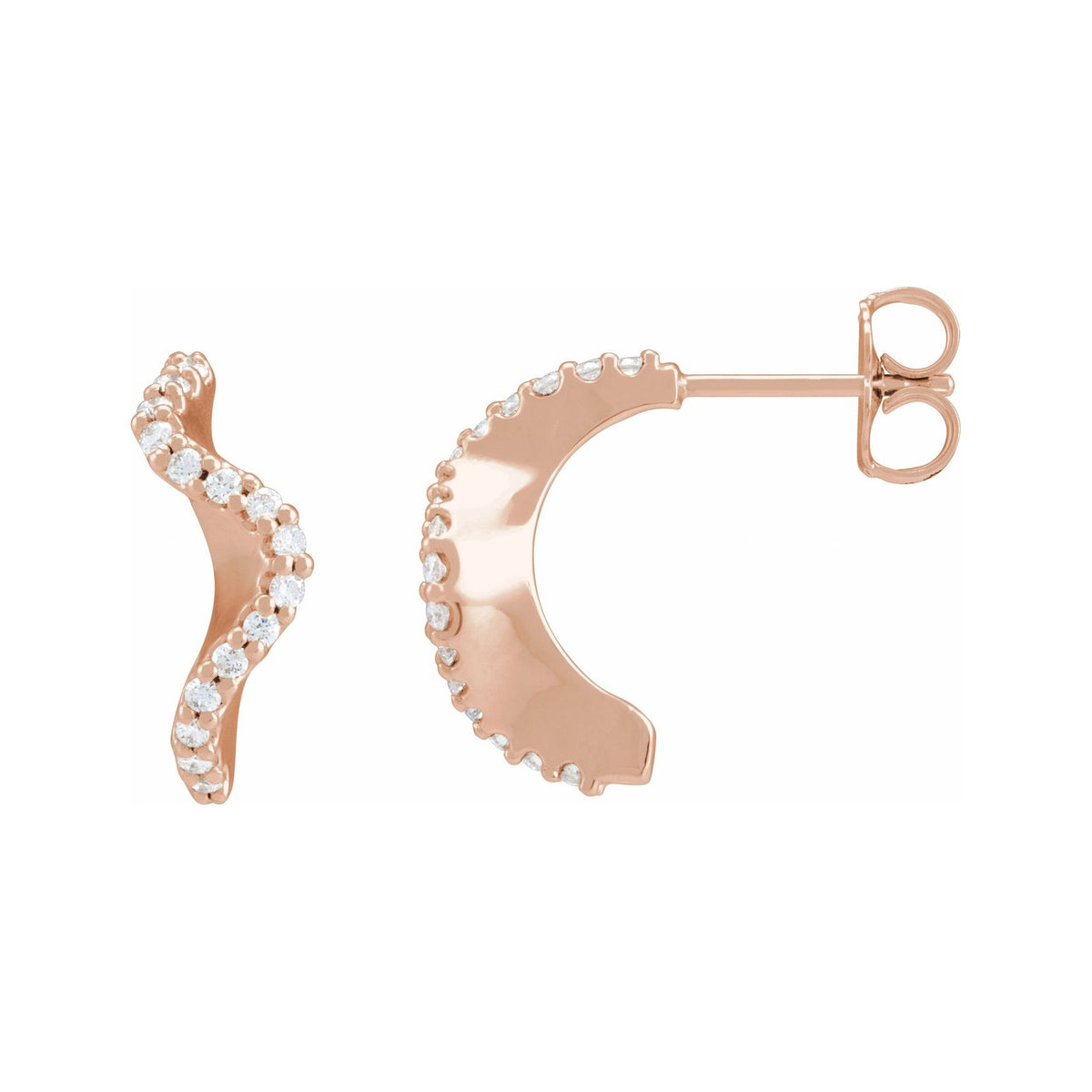 Sapphire Row Natural Diamond Pavé Wave Hoop Earrings - 14K Rose Gold (view 3)
