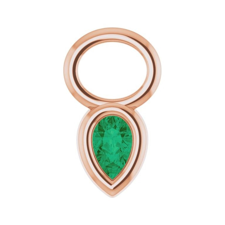 Sapphire Row Lab-Grown Gemstone Pear Bezel Hoop Charm - Emerald, 14K Rose Gold, 4 × 3 mm