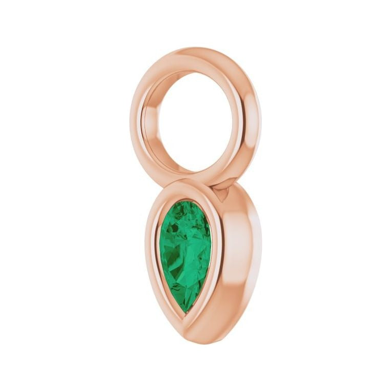 Sapphire Row Lab-Grown Gemstone Pear Bezel Hoop Charm - Emerald, 14K Rose Gold, 4 × 3 mm (view 2)