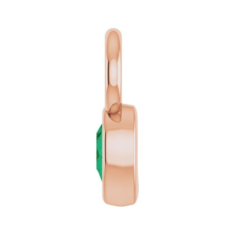 Sapphire Row Lab-Grown Gemstone Pear Bezel Hoop Charm - Emerald, 14K Rose Gold, 4 × 3 mm (view 3)