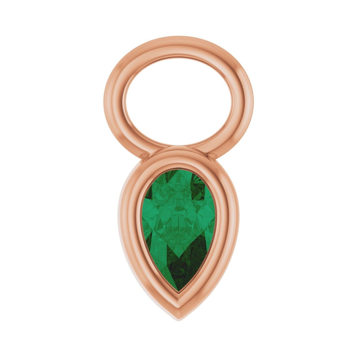 Sapphire Row Lab-Grown Gemstone Pear Bezel Hoop Charm - Emerald, 14K Rose Gold, 5 × 3 mm