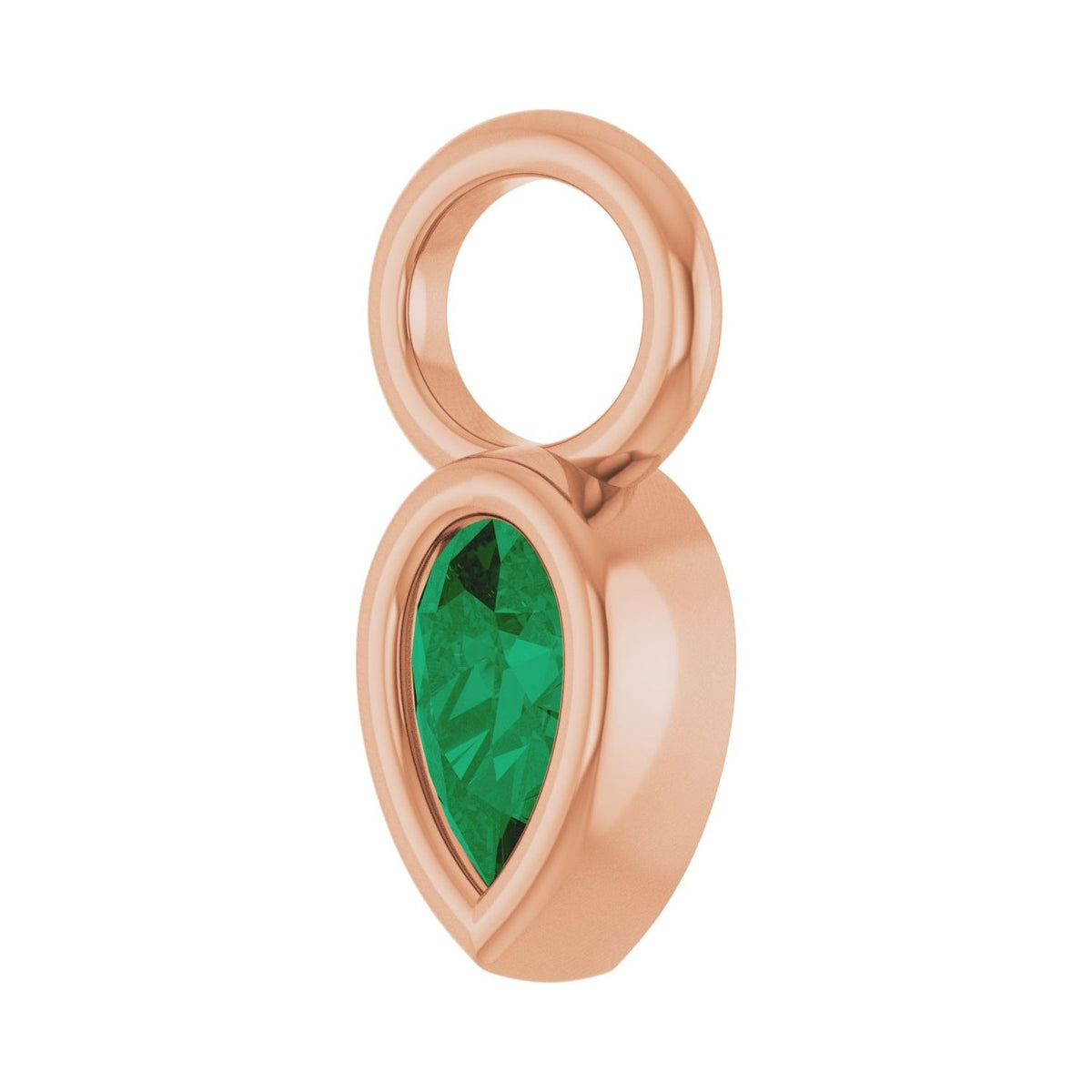 Sapphire Row Lab-Grown Gemstone Pear Bezel Hoop Charm - Emerald, 14K Rose Gold, 5 × 3 mm (view 2)