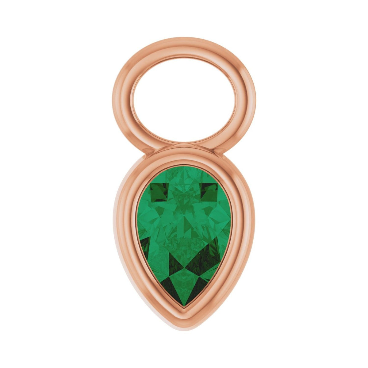 Sapphire Row Lab-Grown Gemstone Pear Bezel Hoop Charm - Emerald, 14K Rose Gold, 6 × 4 mm