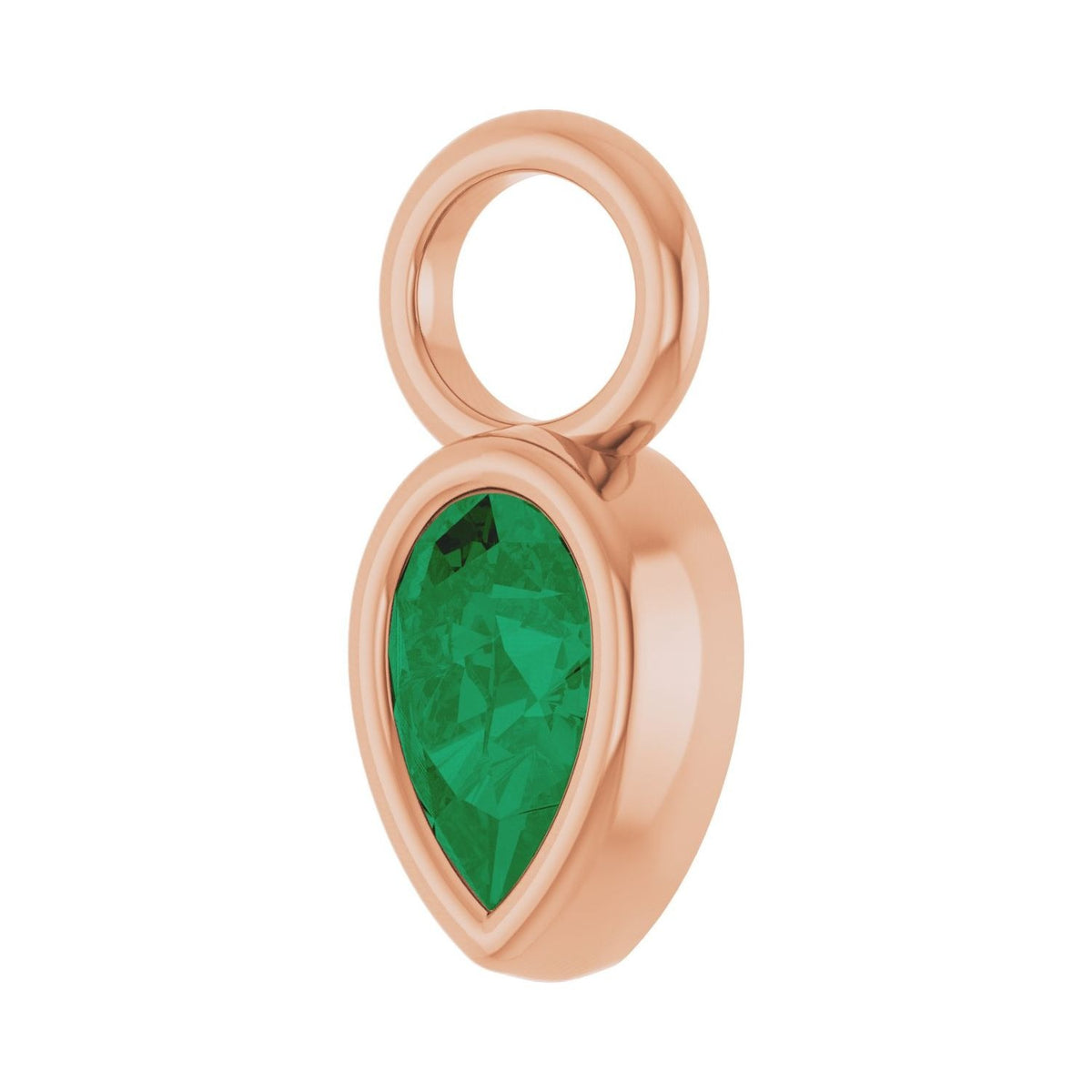Sapphire Row Lab-Grown Gemstone Pear Bezel Hoop Charm - Emerald, 14K Rose Gold, 6 × 4 mm (view 2)