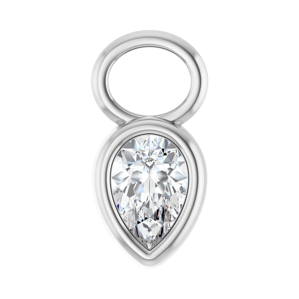 Sapphire Row Lab-Grown Gemstone Pear Bezel Hoop Charm - Diamond, Platinum, 6 × 4 mm