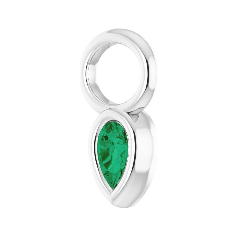 Sapphire Row Lab-Grown Gemstone Pear Bezel Hoop Charm - Emerald, Platinum, 4 × 3 mm (view 2)
