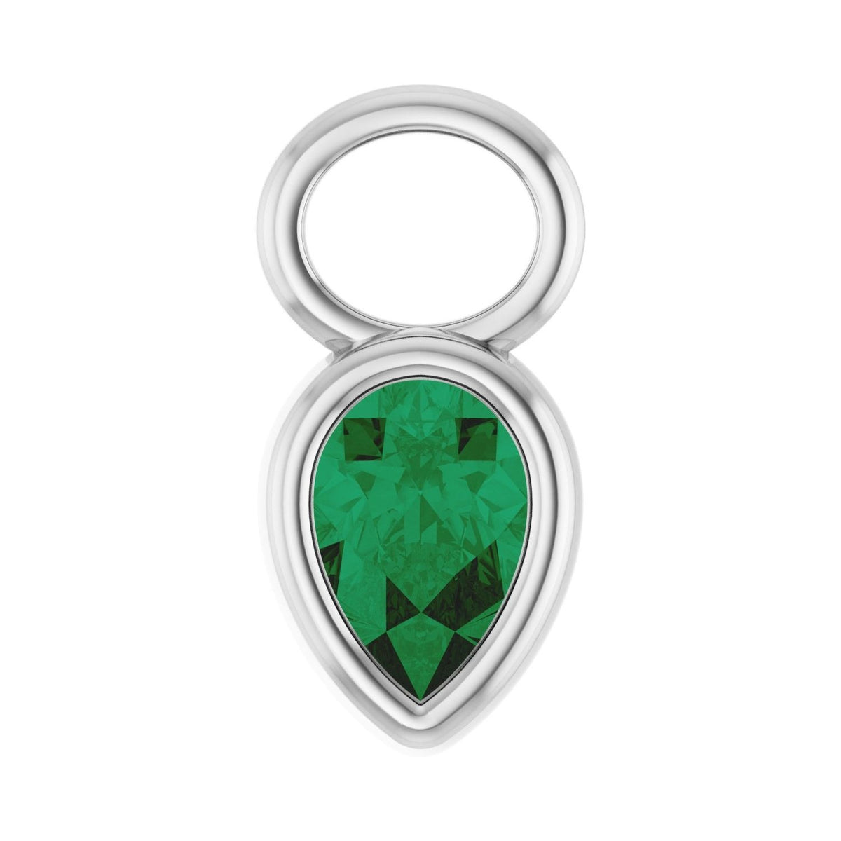 Sapphire Row Lab-Grown Gemstone Pear Bezel Hoop Charm - Emerald, Platinum, 6 × 4 mm
