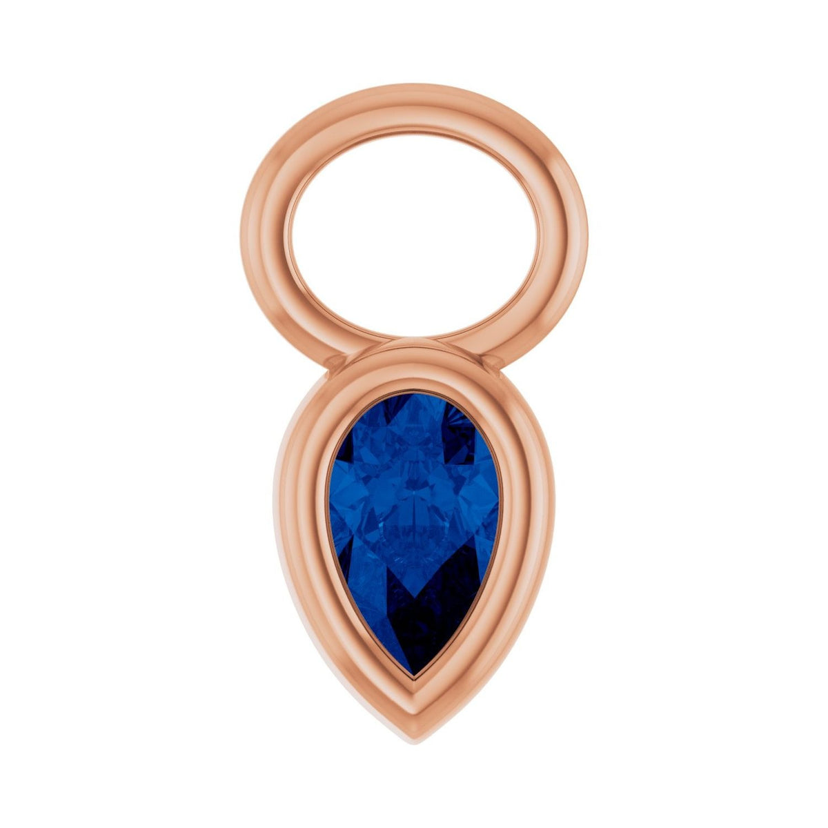 Sapphire Row Lab-Grown Gemstone Pear Bezel Hoop Charm - Blue Sapphire, 14K Rose Gold, 5 × 3 mm