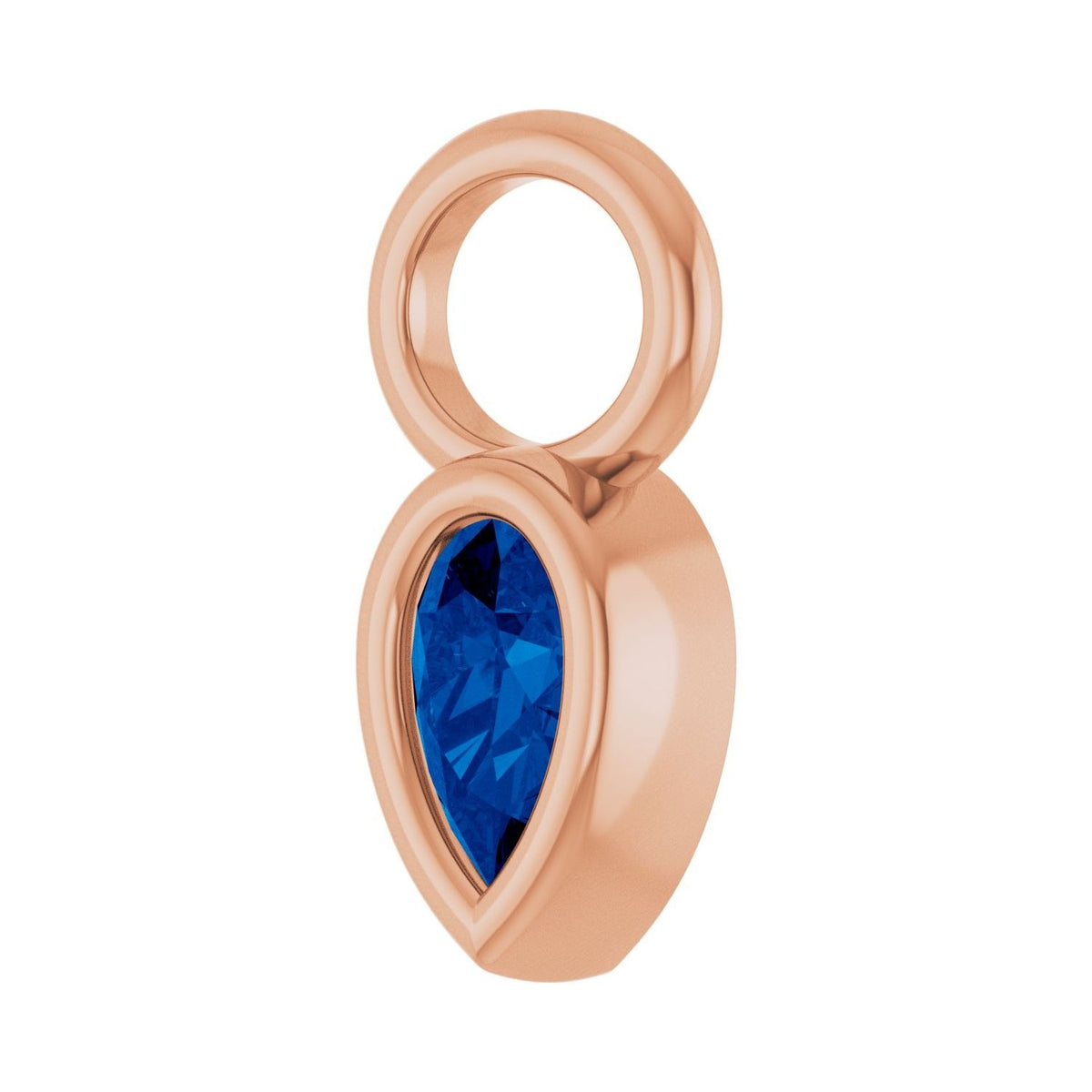 Sapphire Row Lab-Grown Gemstone Pear Bezel Hoop Charm - Blue Sapphire, 14K Rose Gold, 5 × 3 mm (view 2)