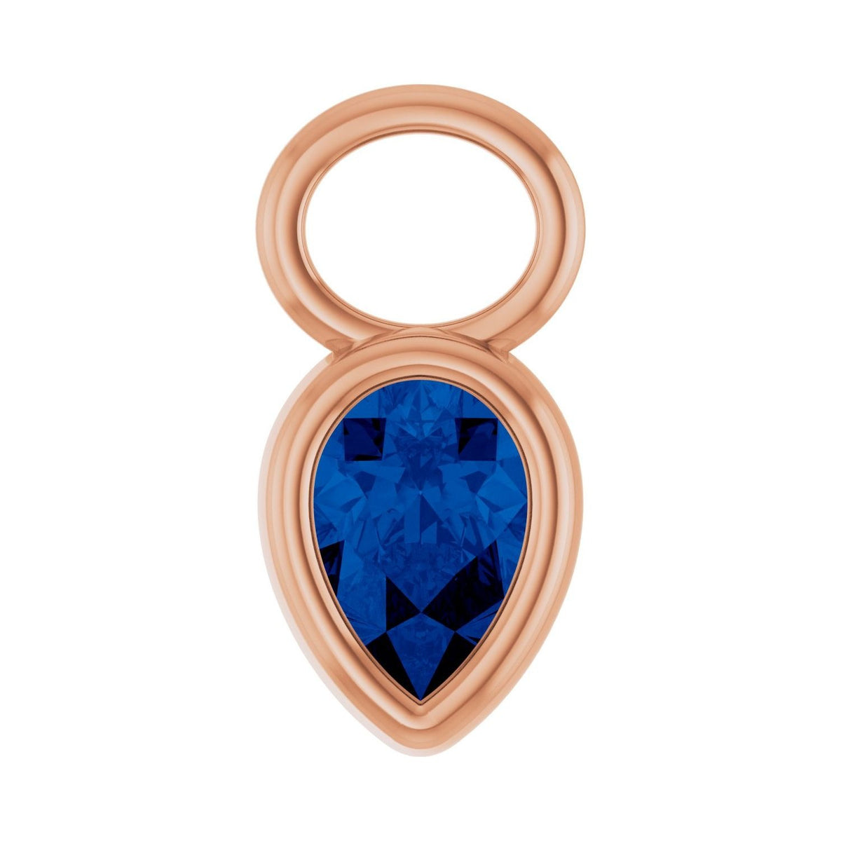Sapphire Row Lab-Grown Gemstone Pear Bezel Hoop Charm - Blue Sapphire, 14K Rose Gold, 6 × 4 mm
