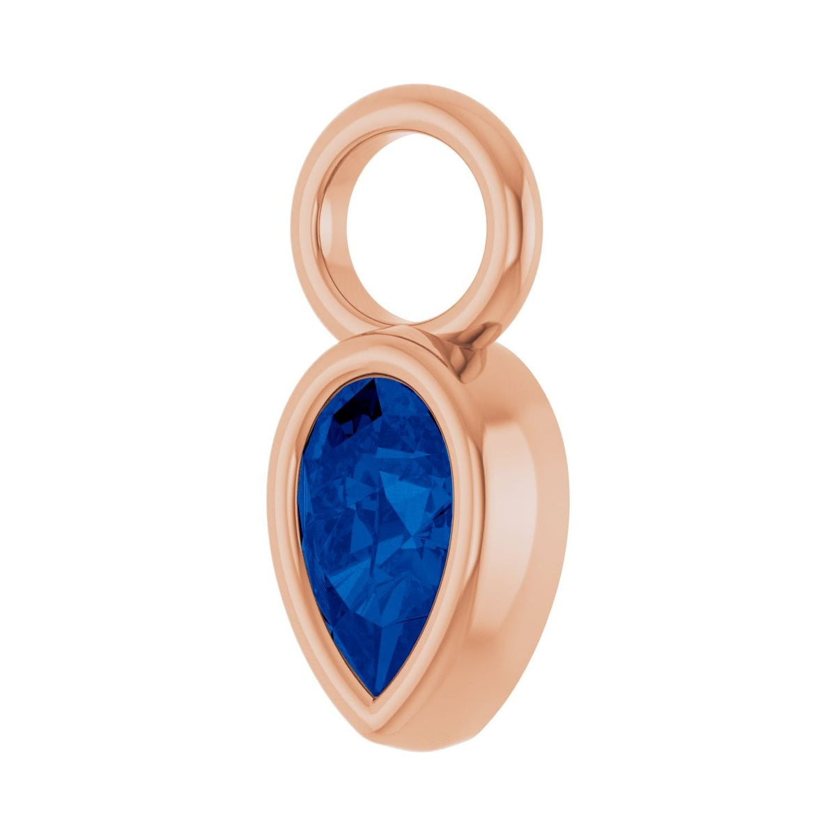 Sapphire Row Lab-Grown Gemstone Pear Bezel Hoop Charm - Blue Sapphire, 14K Rose Gold, 6 × 4 mm (view 2)