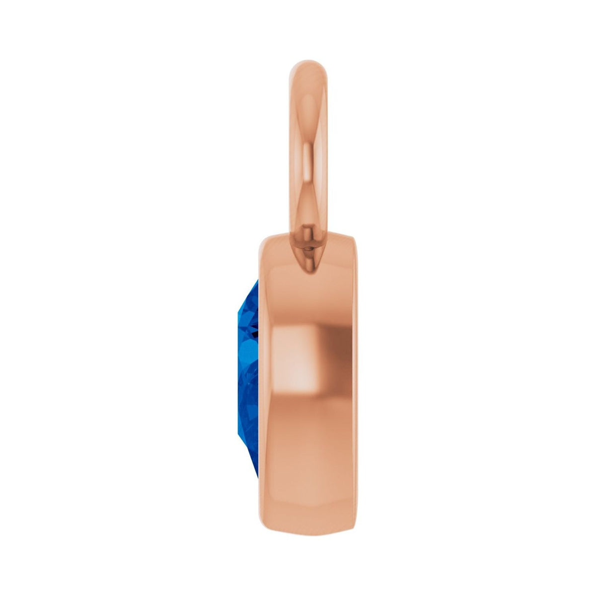 Sapphire Row Lab-Grown Gemstone Pear Bezel Hoop Charm - Blue Sapphire, 14K Rose Gold, 6 × 4 mm (view 3)