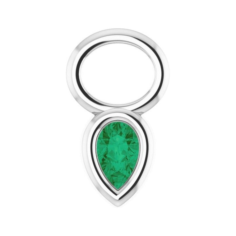Sapphire Row Lab-Grown Gemstone Pear Bezel Hoop Charm - Emerald, 14K White Gold, 4 × 3 mm