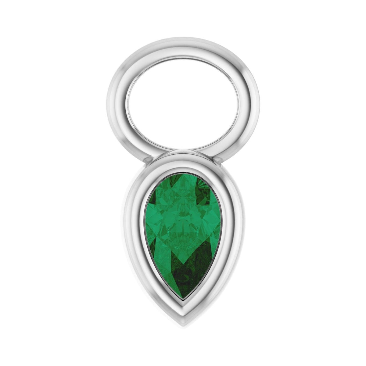Sapphire Row Lab-Grown Gemstone Pear Bezel Hoop Charm - Emerald, 14K White Gold, 5 × 3 mm