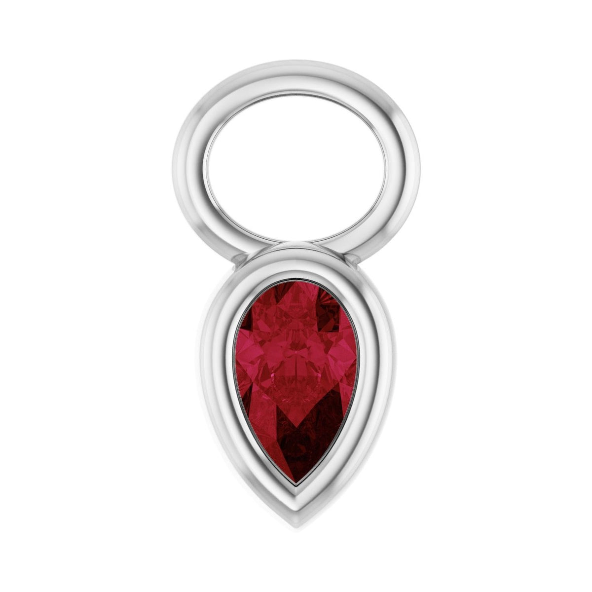 Sapphire Row Lab-Grown Gemstone Pear Bezel Hoop Charm - Ruby, Platinum, 5 × 3 mm