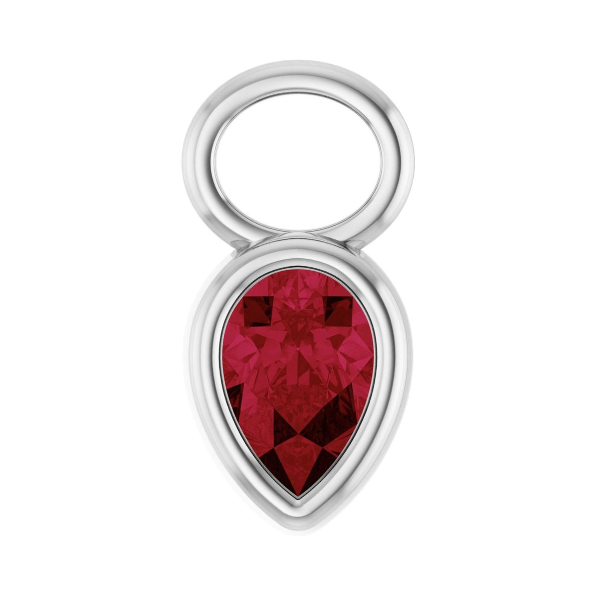 Sapphire Row Lab-Grown Gemstone Pear Bezel Hoop Charm - Ruby, Platinum, 6 × 4 mm