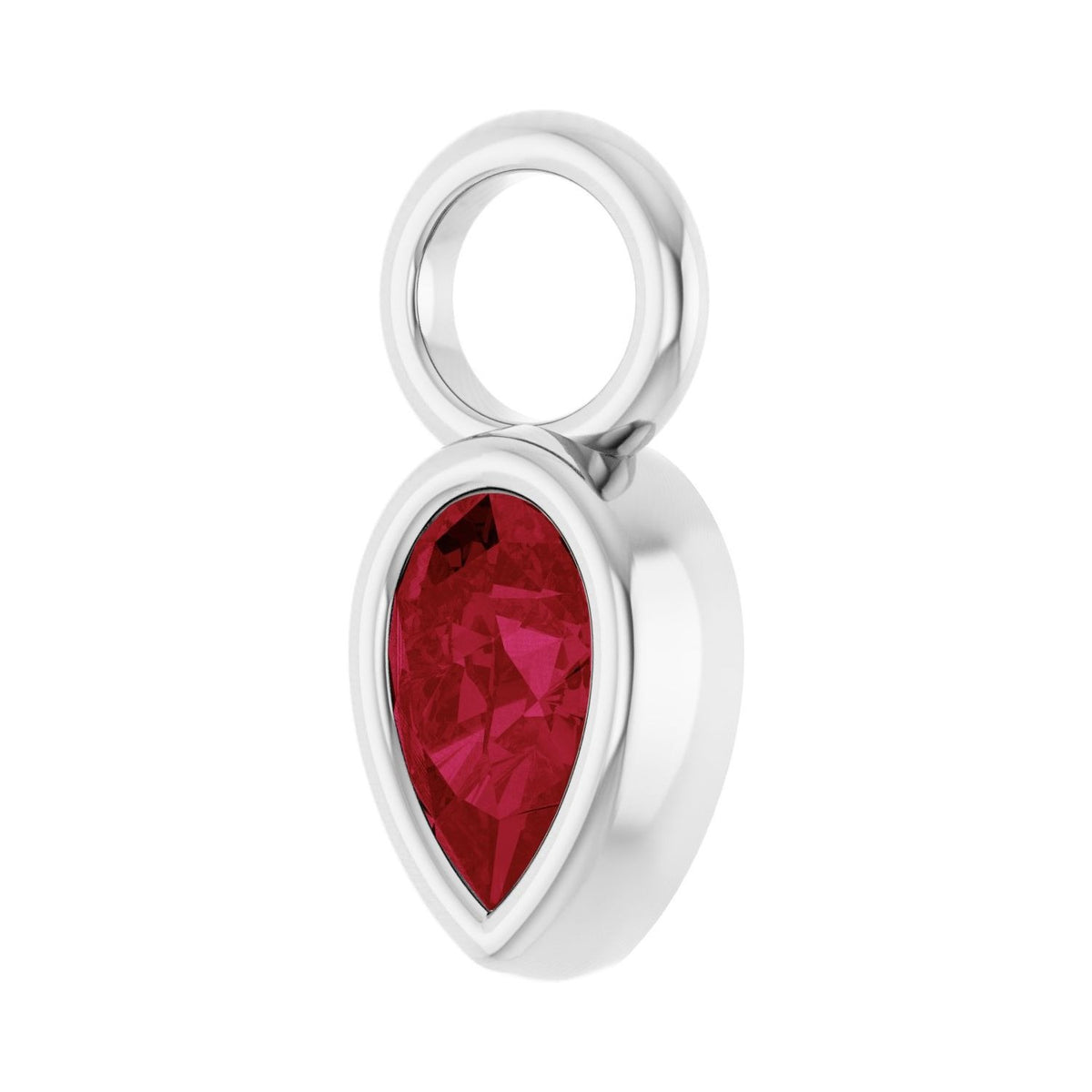 Sapphire Row Lab-Grown Gemstone Pear Bezel Hoop Charm - Ruby, Platinum, 6 × 4 mm (view 2)