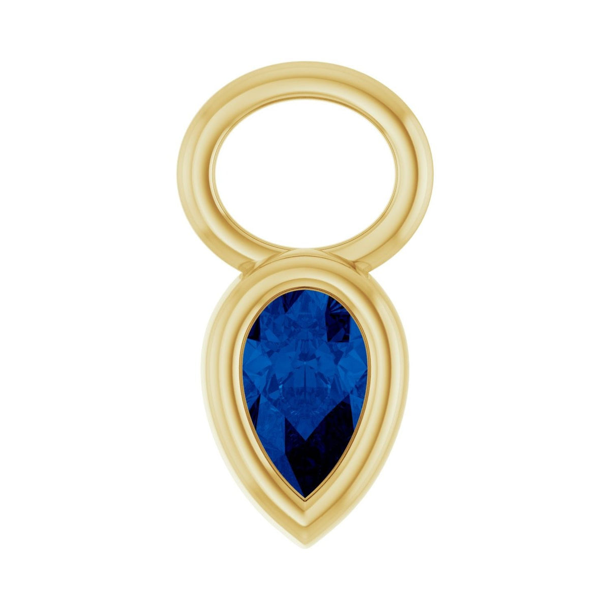 Sapphire Row Lab-Grown Gemstone Pear Bezel Hoop Charm - Blue Sapphire, 14K Yellow Gold, 5 × 3 mm